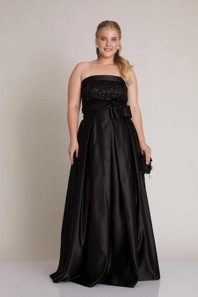 Black plus size satin strapless maxi dress