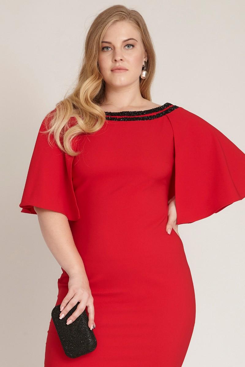 Red plus size short sleeve midi dress