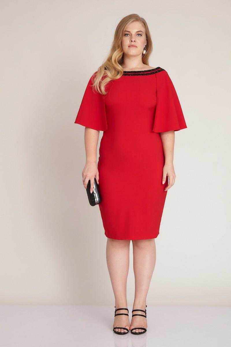 Red plus size short sleeve midi dress