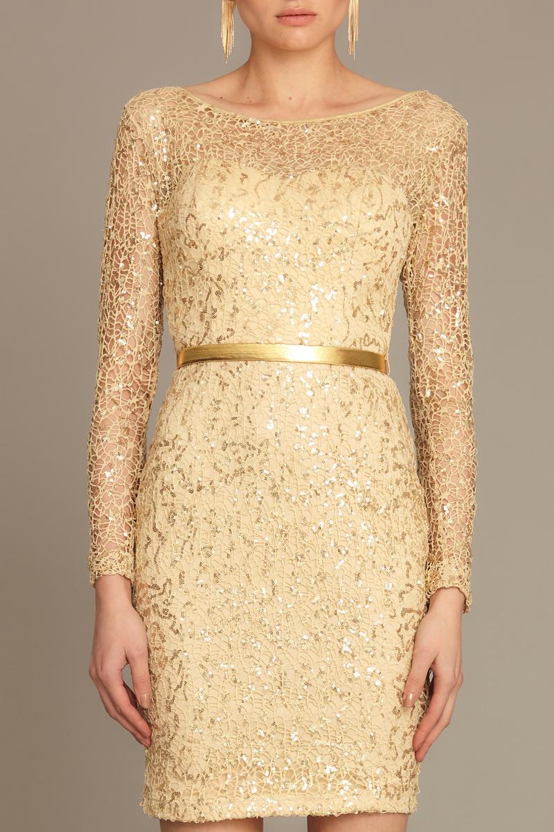Gold lace long sleeve midi dress