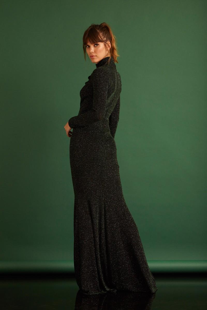 Dark green knitted long sleeve maxi dress