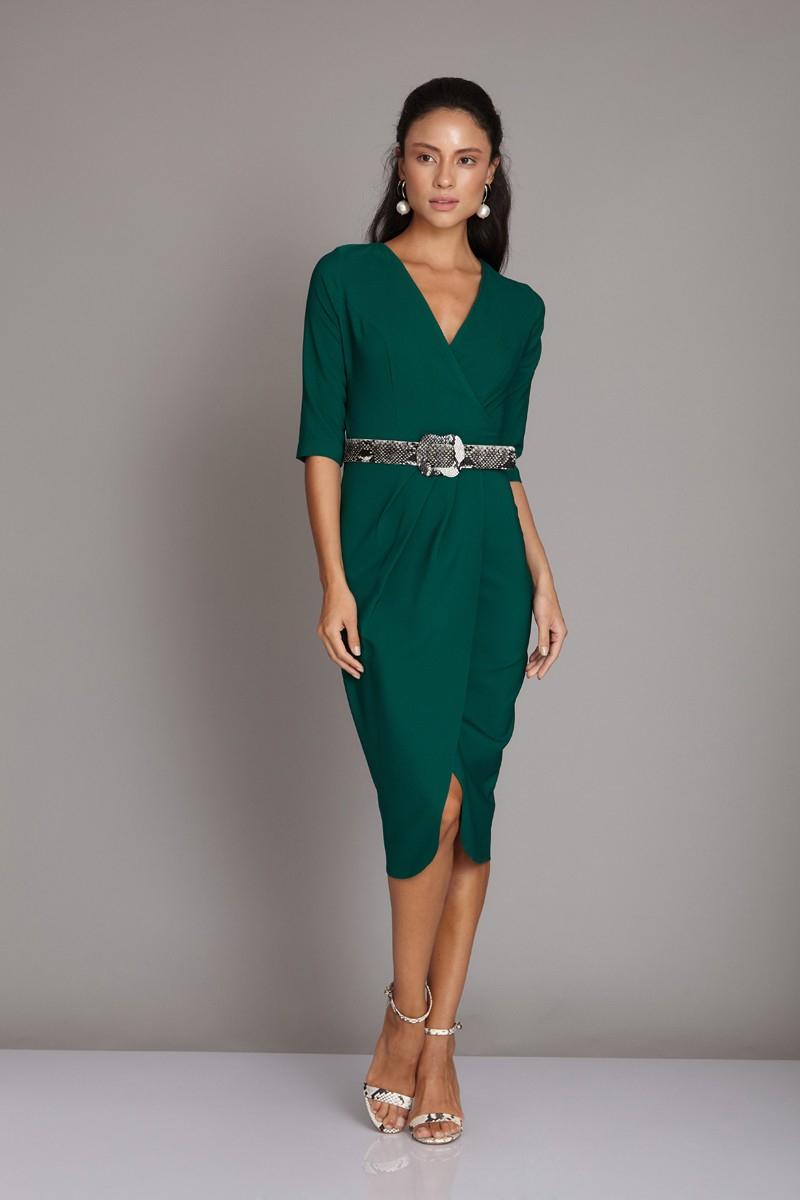 Green 3/4 sleeve midi dress