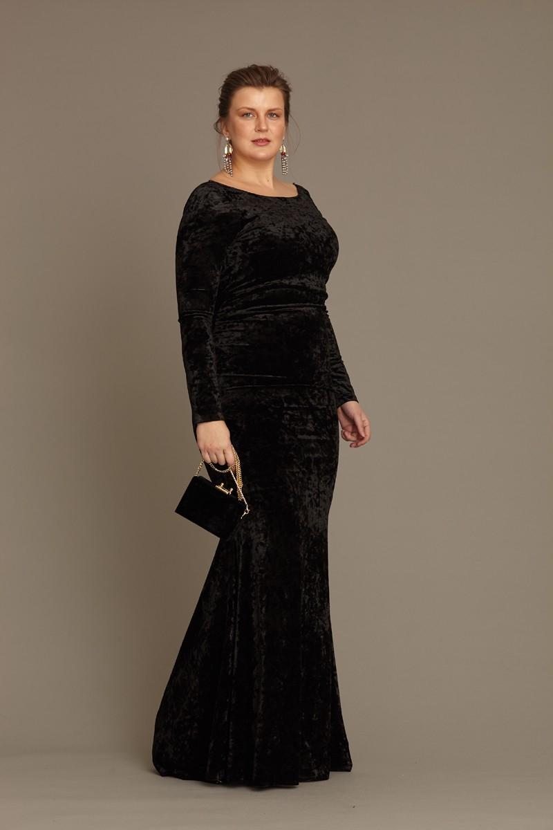 Black plus size velvet long sleeve maxi dress