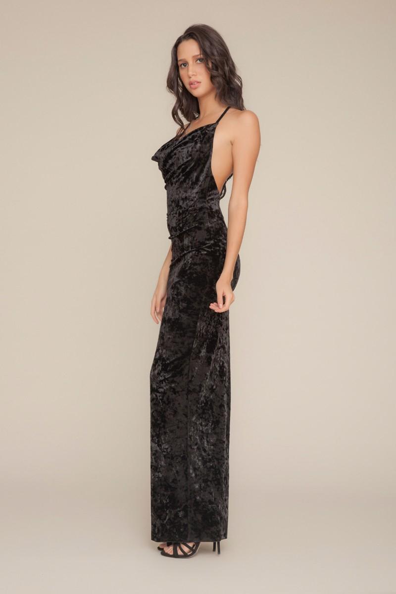 Black velvet sleeveless maxi dress