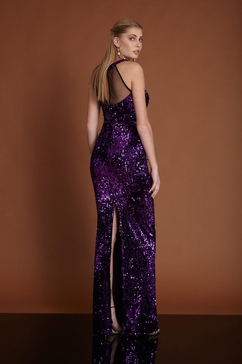Purple velvet maxi sleeveless dress