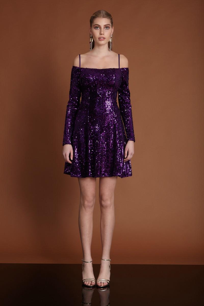 Purple velvet long sleeve mini dress