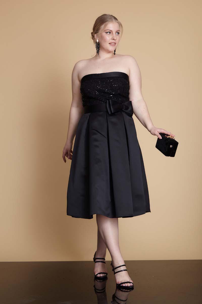 Black plus size satin strapless mini dress