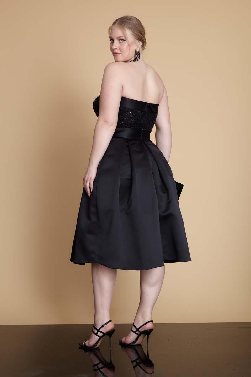 Black plus size satin strapless mini dress