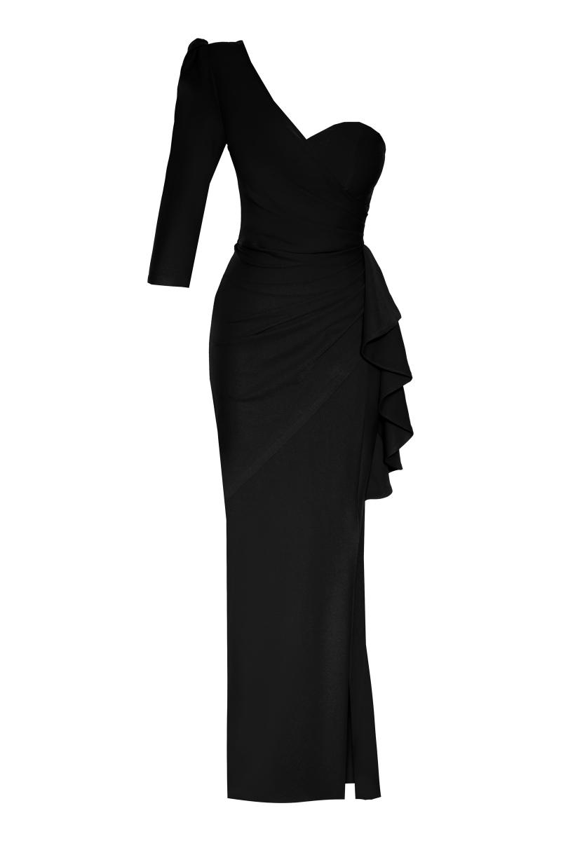 Black plus size crepe single sleeve maxi dress