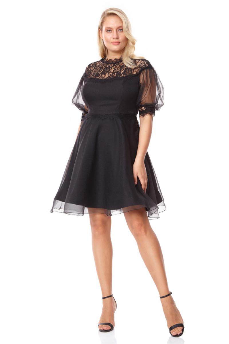 Black plus size tulle short sleeve mini dress