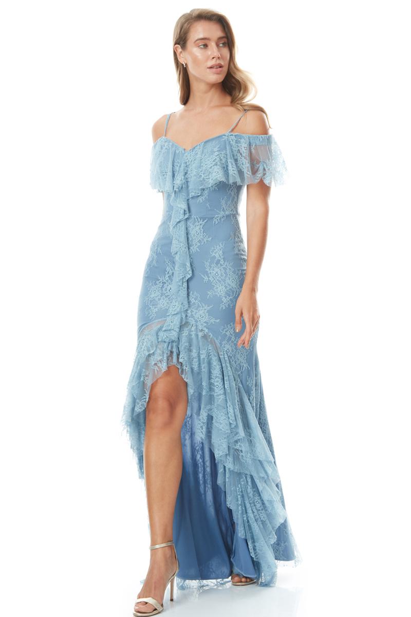 Blue lace sleeveless maxi dress