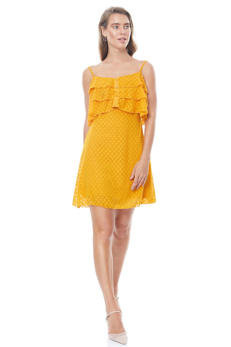 Yellow tulle sleeveless mini dress
